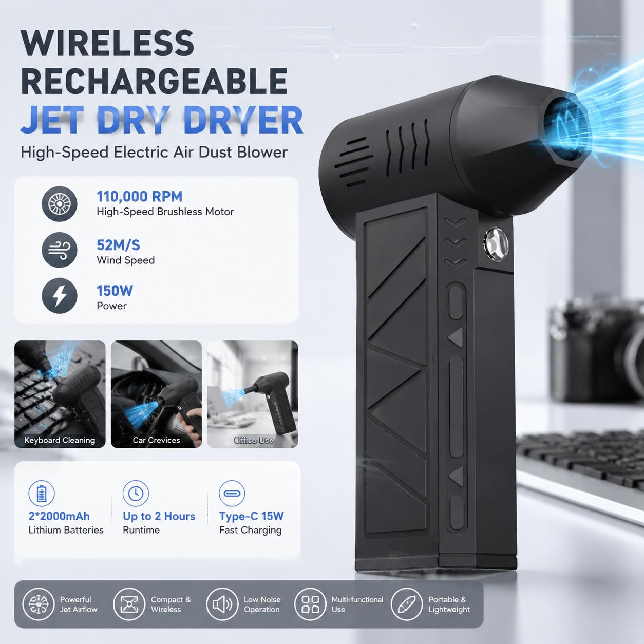 Home Office Tech Gadgets - منفاخ هواء كهربائي بسرعة 110000 دورة